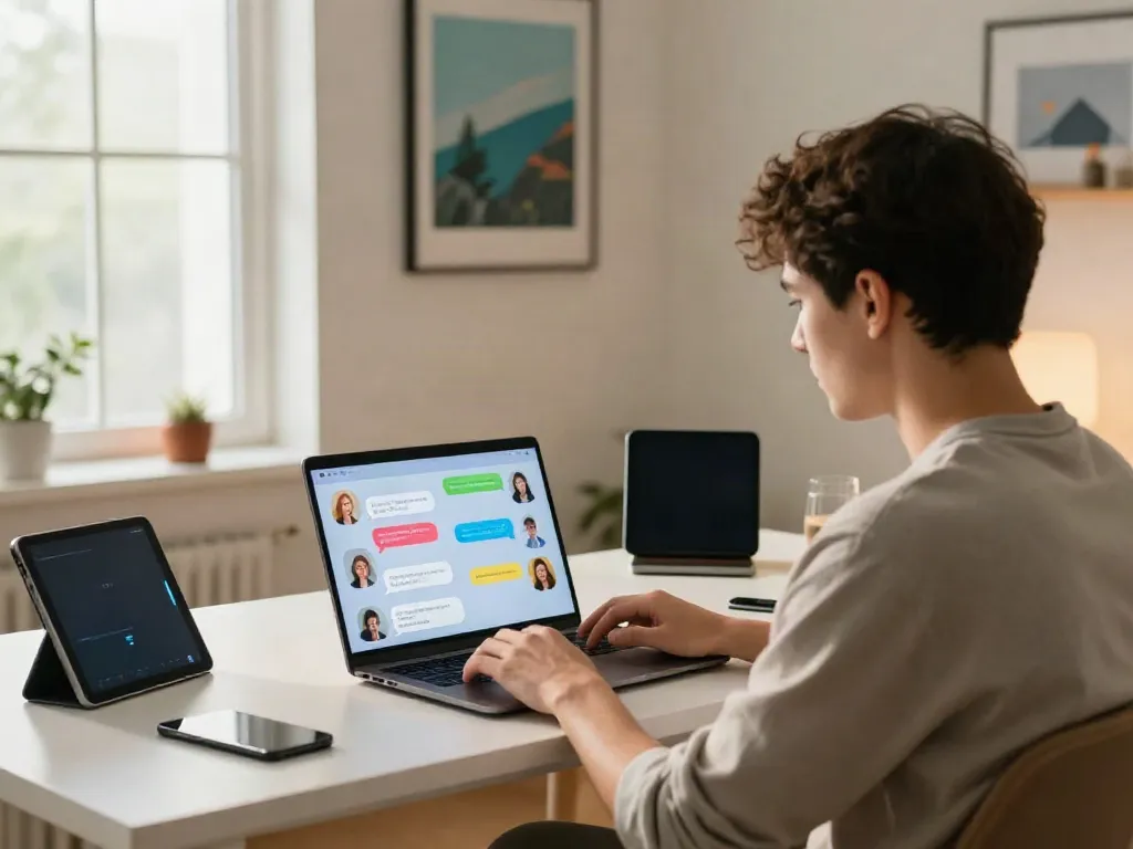 Engaging chat experience with crushon.ai AI characters in a cozy workspace.